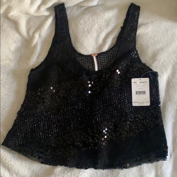 Free People black sequin crop tank - Picture 1 of 3